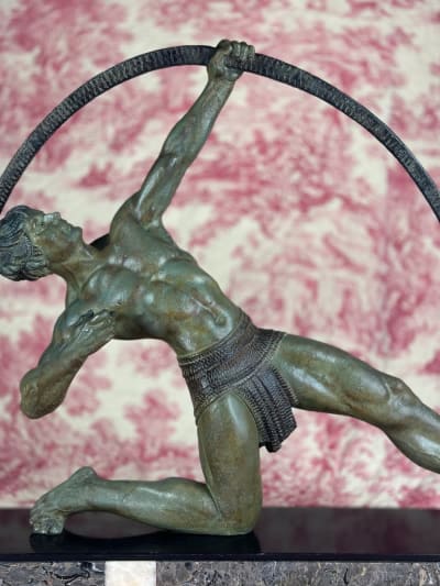 Ancienne sculpture art déco Demeter Chiparus portrait homme archer pat. bronze