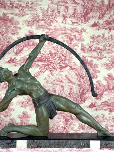 Ancienne sculpture art déco Demeter Chiparus portrait homme archer pat. bronze