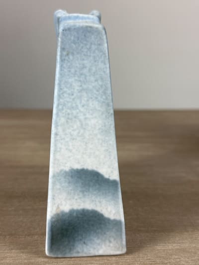 Vase moderne porcelaine Virebent bleu japonisme paysage éventail design vintage