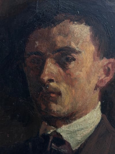 Tableau ancien portrait autoportrait de peintre signé Lacroix art nouveau 1907