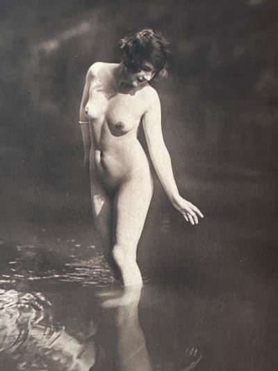 Ancienne photo portrait de femme nue baigneuse reflet eau J. Mandel art déco