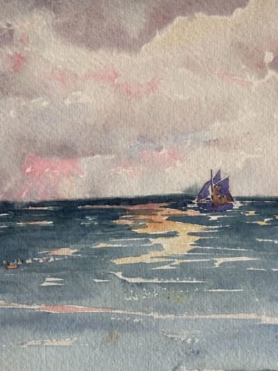 Ancien dessin original ciel marine orientaliste Mattéo Brondy 1900 Maroc rare