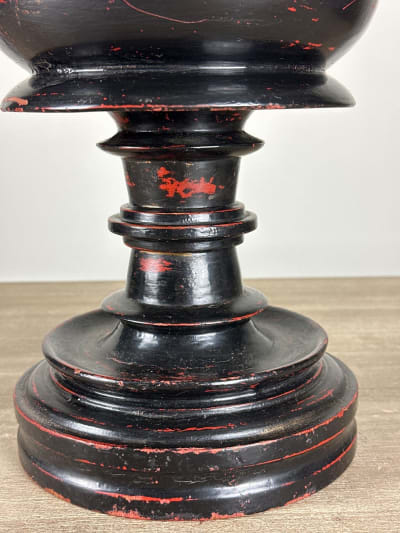 Hsun ok birman boite ancienne XIXe bois laqué noir/rouge offrande bouddhisme