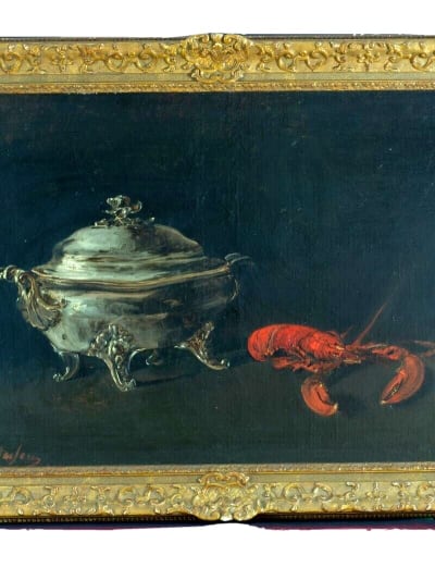 Ancien tableau nature morte soupière homard Edouard Dufeu st Monet P.Rosenberg