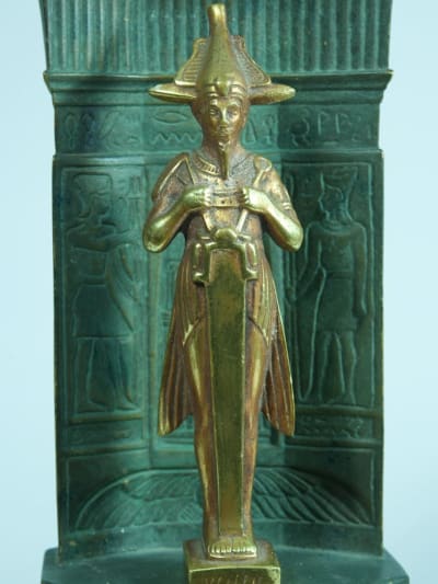 Ancienne sculpture Osiris Art Nouveau hiéroglyphe bronze Egypte signée Willy