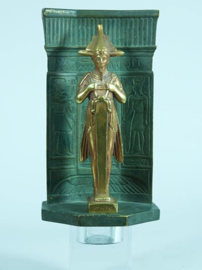 Ancienne sculpture Osiris Art Nouveau hiéroglyphe bronze Egypte signée Willy