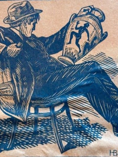 Ancienne gravure portrait Breton antiquaire vase Olympe Grèce antique Broutelle