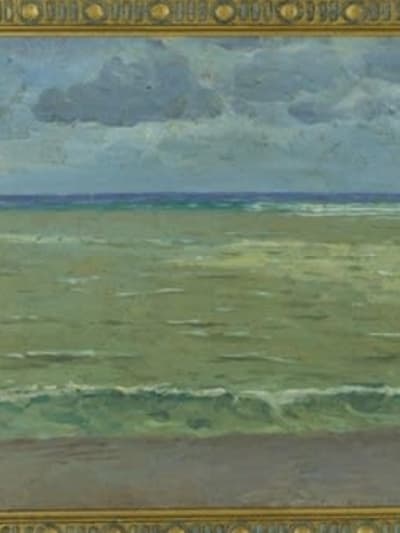 Ancien tableau marine bord de mer Saint-Jean-de-Luz vague 1888 Pays Basque Ogier