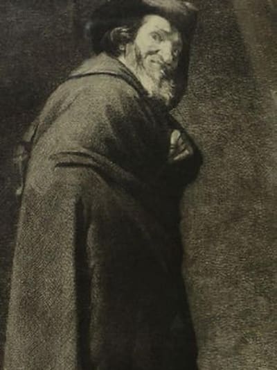 Rare gravure ancienne Velazquez portrait homme Ménippe Salmon imp. Prado