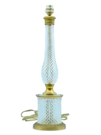 Belle et grande lampe verre cristal bronze pointe de diamant signé Laloue Paris