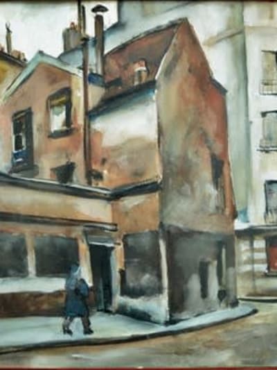 Beau tableau ancien rue de Paris animée Art Déco l'hiver Cesar Bron Vlaminck