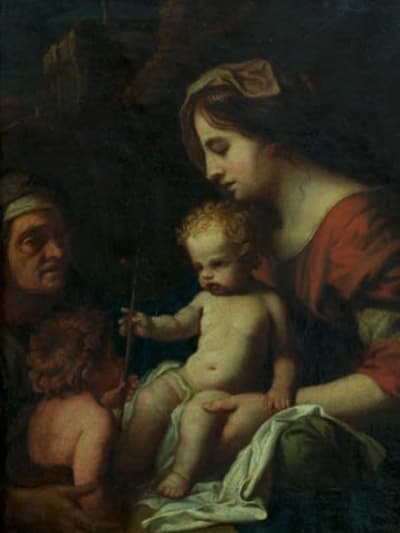 Tableau ancien portrait Madone Vierge à l'enfant XVIIe Michel Corneille HST