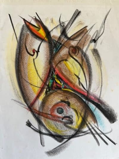 Ancien dessin abstrait abstraction lyrique 1960 José Kablat Georges Mathieu XXe