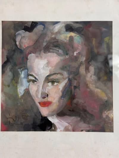 Dessin ancien Christian Schmidt portrait jeune fille aquarelle expressionniste