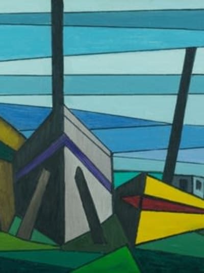 Beau tableau moderne marine bateau marée basse Hubert Hujac Toulouse