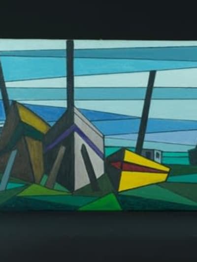 Beau tableau moderne marine bateau marée basse Hubert Hujac Toulouse