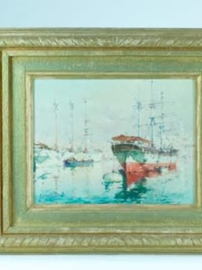 Beau tableau ancien marine Marseille le vieux port bateaux Gilbert Galland 1900