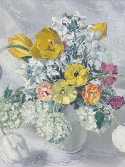 Tableau bouquet de fleurs peinture huile Hélène Rivière Toulouse Henri Martin