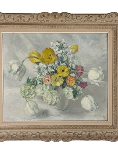 Tableau bouquet de fleurs peinture huile Hélène Rivière Toulouse Henri Martin