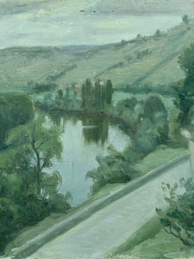 Tableau ancien paysage impressionniste bord du Lot rivière E. Chauvelot Albas