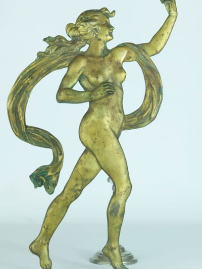 Grand parement bronze doré jeune femme nue drapé muse antique 40 cm signé E.B
