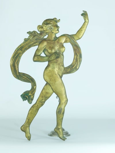 Grand parement bronze doré jeune femme nue drapé muse antique 40 cm signé E.B