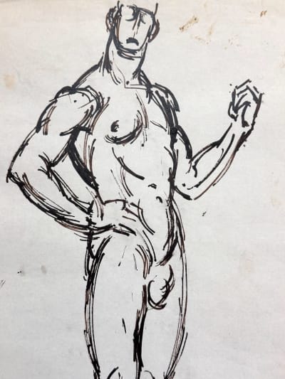 Dessin ancien portrait homme nu debout Jan Jacob Ten Kate II (1883-1969)