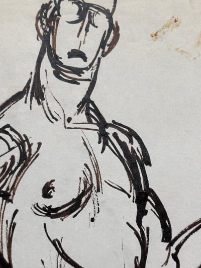 Dessin ancien portrait homme nu debout Jan Jacob Ten Kate II (1883-1969)