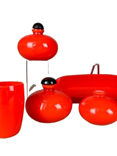 Ancienne garniture de toilette Art déco verre rouge Tango Powolny Loetz