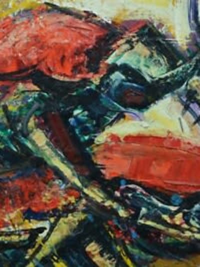 Ancien tableau expressionniste signé Rodolphe Caillaux portrait Les Scarabées