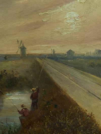 Tableau ancien marine Théodore Gudin paysage Nord pêcheur ciel orage cadre XIXe