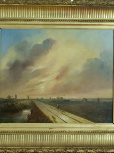 Tableau ancien marine Théodore Gudin paysage Nord pêcheur ciel orage cadre XIXe