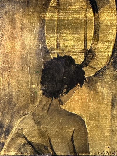 Beau tableau moderne laque sur panneau portrait de couple dénudé Oculus Gobing