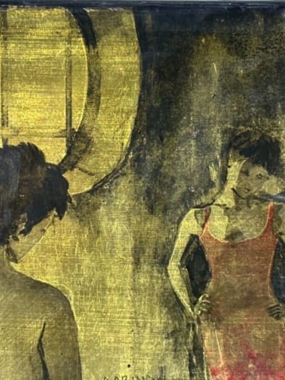 Beau tableau moderne laque sur panneau portrait de couple dénudé Oculus Gobing