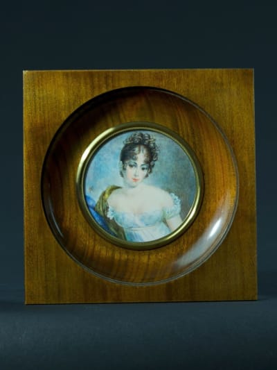 Tableau miniature ancien portrait de dame Récamier élégante Empire Vandevoorde