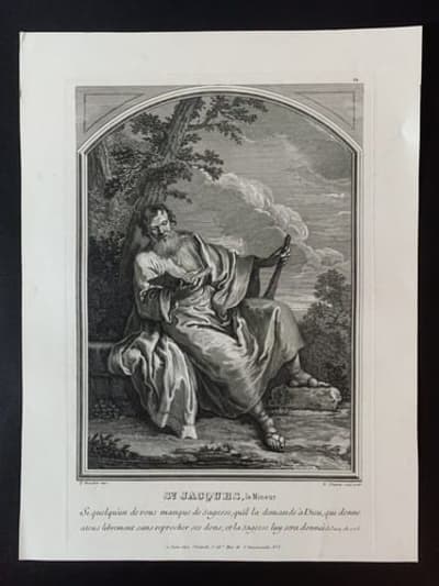 Belle gravure ancienne portrait apôtre Saint Jacques le mineur Boucher Jeaurat