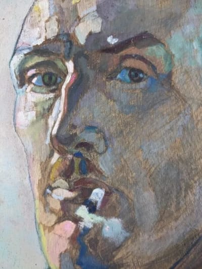Ancien tableau portrait autoportrait à la cigarette Art déco signé Legendre 1934