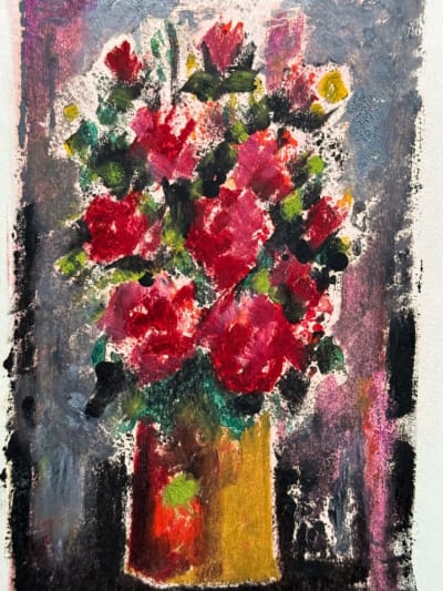 Beau tableau moderne nature morte carte de voeux chauffeuse Tony Agostini 1958