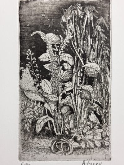 Ancienne gravure épreuve d'artiste André Goezu feuillages école de Paris