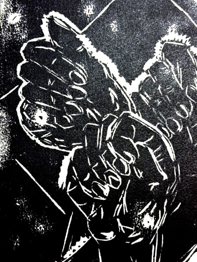 Ancienne gravure mains barbelés Martine Martine Lévy Troyes art moderne