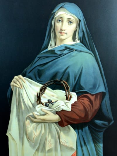 Grande lithographie gravure religieuse XIXe Vierge des Douleurs Lazerges / Pingot