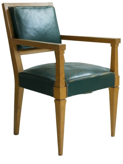 Ancienne paire de fauteuil 1950 cuir chêne administration esp. Arbus design x 2