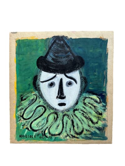 Tableau ancien Maillols portrait clown blanc expressionniste chat art moderne