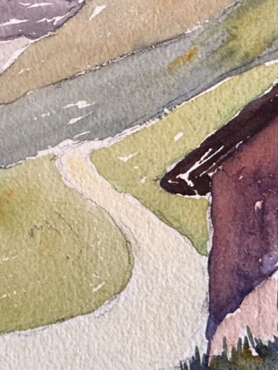 Ancien dessin paysage chalet de montagne bergerie sommet été Mattéo Brondy