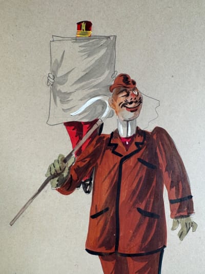 Ancien tableau militaire tenue colonie Coup de Canne caricature Robert x 4