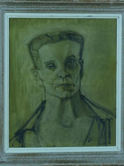 Sam Ringer tableau moderne portrait d'homme expressionniste 1950 peinture HST