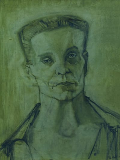 Sam Ringer tableau moderne portrait d'homme expressionniste 1950 peinture HST