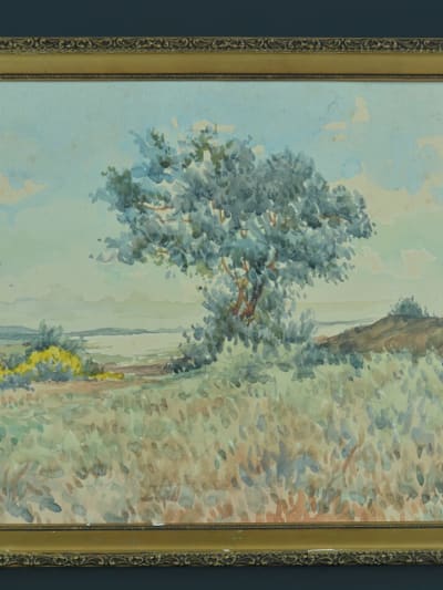 Beau tableau ancien vue étang de Bages Narbonne Aude signé suiveur de Lina Bill