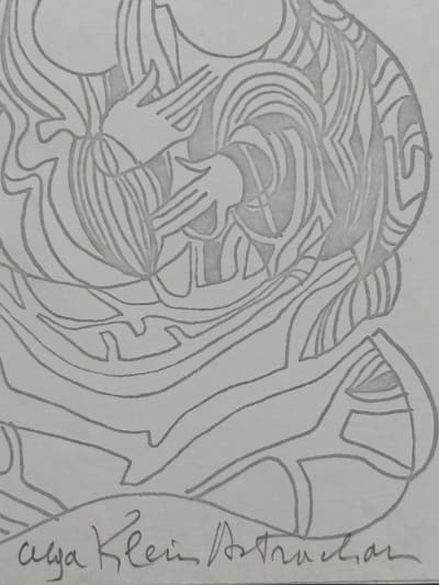 Charmant petit dessin papier portrait de femme Olga Klein-Astrachan Judaïca