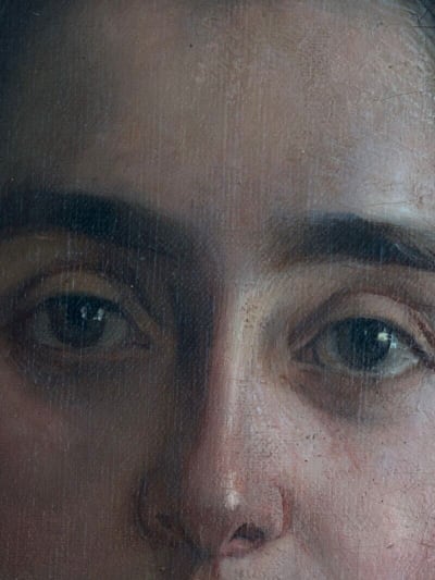 Tableau ancien portrait Art Nouveau jeune femme robe J.P Carré Bordeaux HST 1900